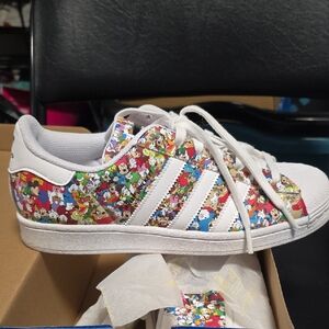 Adidas Kids Cartoon Graphic Sneakers - White and Multicolor